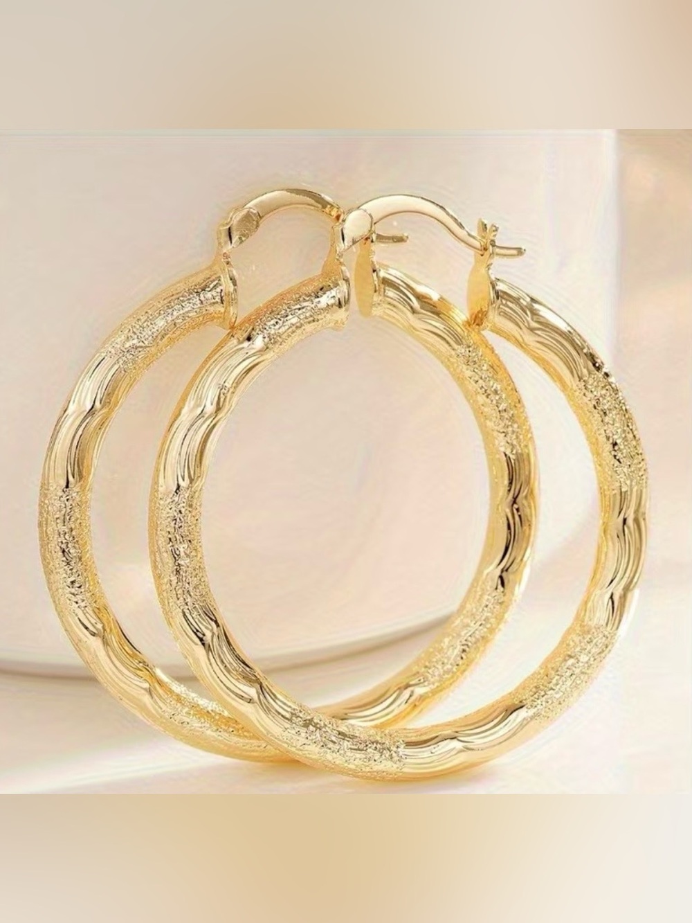 Gold Tone Textured Hoop Earrings